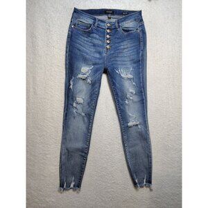 Judy Blue Jeans Womens 11/30 Blue Skinny Fit Denim Stretch Button Fly Raw Hem
